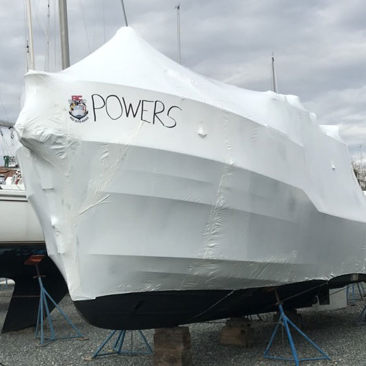 shrinkwrapped boat